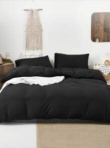2/3pcs Duvet Cover Set, Bedding, Black Solid Bedding Set, Skin-Friendly And Cozy Bedding, Soft And Anti-Pilling Duvet Cover Set, Minimalist Room Decoration, Simple Stylish Comforter Cover And Pillow Case, Quilt Core Not Included, Fits For Twin Full King Queen All Size Beds, Suitable For All Seasons, Home Textile, Bedding Gifts, Machine Washable, Perfect Holiday Gift,Back-To-School Season