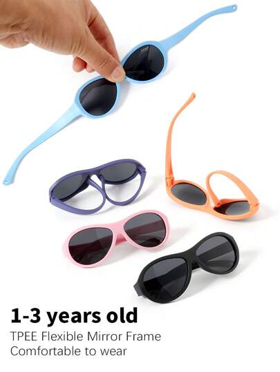 Óculos de sol unissex ovais versáteis e redondos para crianças, armação macia de silicone TPU de alta qualidade, confortável para crianças de 1 a 3 anos, adequado para passeios, uso diário, lazer e férias