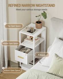 HEXCELEN Bedside Table, Side Table With Open Compartment, Narrow Bedside Table With 1 Fabric Drawer, Modern, For Bedroom, Living Room, 30 X 24 X 60 Cm - trắng - Xem 2