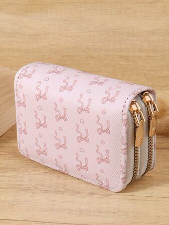 Rosa rosett kärleksmönster mångsidig myntplånbok, dubbel dragkedja korthållare flera kort kortorganisatör för förvaring kreditkort, lätt minimalistisk, mode, modern, företag, för årsdag, för jul, på alla hjärtans dag, för födelsedagspresent, för present, för älskare för kvinnor, för flickor, för dam, för kvinna, väska skolmaterial för skolan studentrum och tillbaka till skolan