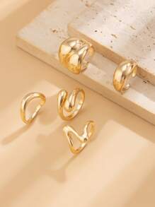 4pcs/Set Fashionable Asymmetric Water Drop Design Gold Rings, Vintage Minimalist Punk Style Unique Thick Metallic Jewelry, Suitable For Women's Everyday And Party Wear, Casual Outfit Matching, Holiday Gifts