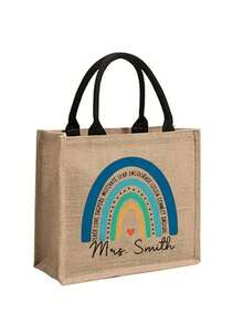 教师节定制手提袋 - 个性化帆布沙滩购物袋，可印制姓名首字母，可折叠轻便，可机洗 - 彩色 - 查看 5