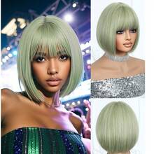 Breathable Realistic 12 Inch Bob Wig With Bangs - Short Straight Hair Wig, Suitable For Halloween Party, Women Heat-Resistant Synthetic Wig, Party, Holiday, Cosplay - Multicolor - View 13