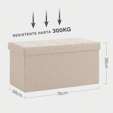 Madera Nieve 带储物空间的木制雪地长凳，带软垫长凳、凳子、行李箱，承重高达 300 公斤，非常适合返校宿舍储物 - 米色 - 查看 3