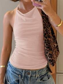 Budhaul 可爱上衣 女士返校街头服饰机场夏季女士粉色上衣 - 淺粉色 - 查看 2