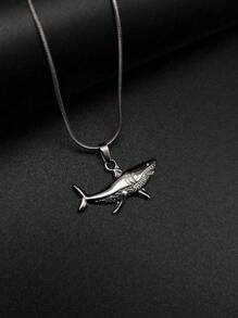 1pc Bohemian Ocean Beach Style Stainless Steel Shark, Fish, Sea Turtle Twirl Pendant Necklace, Luxury Minimalist Fashion Accessory