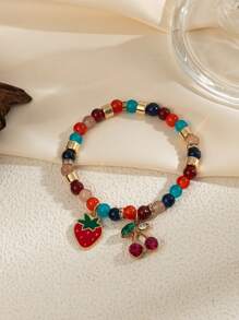 Pulseira feminina de contas de cristal e frutas delicadas, estilo boêmio, 1 peça, colorida e versátil