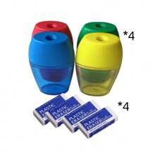 4/8 pièces/set, 4 taille-crayons de couleurs mélangées, 4 gommes, convient pour la rentrée scolaire, le bureau et les fournitures scolaires - couleurs aléatoires