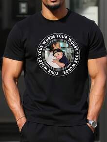 Customized Men's T-Shirt For Spring/Summer, Personalized With Photo/Design/Selfie/Family/Pet/Couple/Picture, Customized Text/Blessing/Name, Father's Day Gift, Valentine's Day Gift, Ideal Gift For Him, Casual Sports T-Shirt, Gift For Dad, Custom Photo, Holiday Gift, Meaningful Commemorative Gift, Shirt For Him, Surprise Gift, Men's Top, Gift For Boyfriend, Gift For Husband - Black - View 1