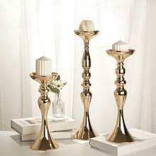 金色锥形烛台 3 件套 - 复古金属烛台黄铜烛台，适用于婚礼中心装饰、圣诞节生日派对节日餐桌装饰，高度 13、15、20 英寸 - 彩色 - 查看 5