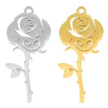 2pcs Fashionable 304 Stainless Steel Gold/Silver Plant & Flower Pattern Pendant, Vacuum Electroplated Durable Craft, Suitable For Necklace, Earrings, DIY Jewelry Making