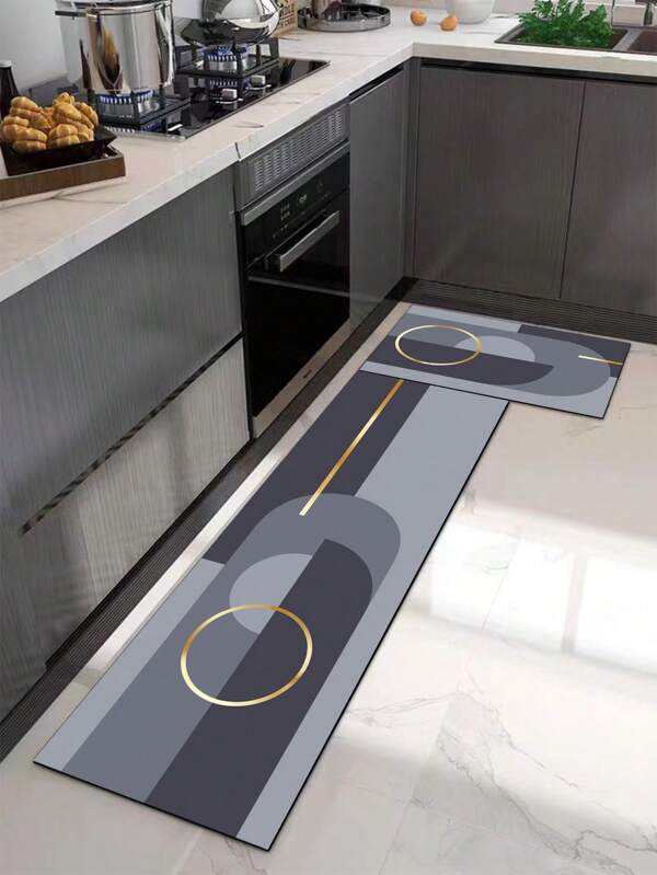 1 pezzo Tappeto da pavimento per cucina di alta qualità in composito di diatomite grigio con strisce dorate, ammortizzante anti-affaticamento, assorbente, in gomma siliconica leggera, spessore 3 mm, adatto per cucina, bagno, ingresso, lavanderia