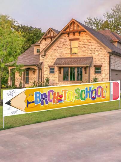 Back To School Decorative Banner, Cartoon Pencil Shape And Colorful Letter Design, Multiple Sizes (120/180/300cm) For School Entrance, Classroom, Home Decoration, School Opening Ceremony, Creative Prop To Create A Joyful Back To School Atmosphere