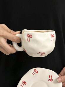 1 件复古草莓花陶瓷杯，手绘蝴蝶和樱桃不对称形状咖啡杯，茶拿铁杯，早餐牛奶杯，水杯，返校礼物