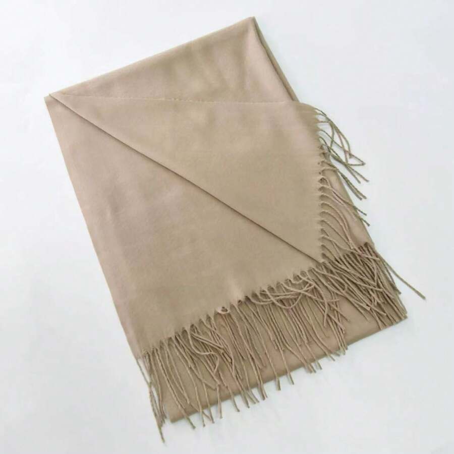 Stylish Casual Winter Scarf 230g With Fringes - 卡其色 - 查看 1