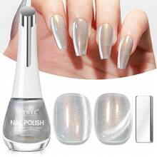 Esmalte de uñas de ojo de gato, no gel con imán, secado rápido, esmalte de uñas magnético para uñas de secado al aire, esmalte rápido, regalo de manicura para mujeres y niñas, 0.54 onzas - Aurora Silver-Sin gel - Ver 2
