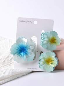Set de 3 pinzas para el cabello con forma de flor de tamaño mediano, combinación de colores degradados de 6cm+4.5cm, accesorios de moda elegantes para el cabello de mujer, pinzas de estilo bohemio para accesorios de playa, otoño e invierno para atuendos de vacaciones