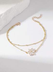 1 peça pingente minimalista brilhante de zircônia cúbica colorida com 6 pétalas de flor e pulseira de corrente multicamadas para mulheres e meninas