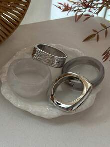 European&American Cross-Border Jewelry, Fashion Arc Smooth Twisted Bracelet, Minimalist Geometric Metal Feeling Bracelet Set - Silver - View 8