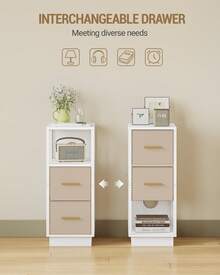 HEXCELEN Bedside Table With Open Compartment, Narrow Bedside Table With 2 Fabric Drawers, Modern, For Bedroom, Living Room, 30 X 24 X 60 Cm, White - trắng - Xem 3