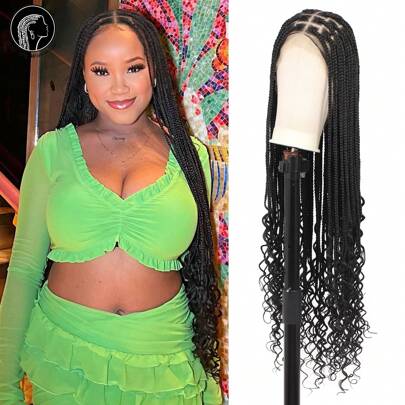360° HD Full Lace Knotless Box Braided Wigs With Baby Hair For Women Handmade Crochet 36" Super Long Braids Wig With Curls Ends Lace Frontal Braid Synthetic Wigs Synthetic Wig Daily Holiday Party Use