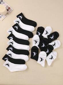 10 Pack Kids' Basketball Socks - Black & White Player Print Ankle Socks For Boys & Girls, Stretchy Breathable Athletic Socks For Sports, School & Daily Wear | Soft Comfortable Teen Children Socks - Multicolor - View 5