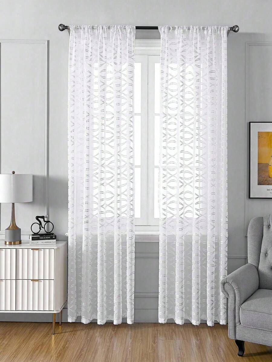 1 件白色薄纱窗帘，适合家居日常装饰 - 彩色 - 查看 1