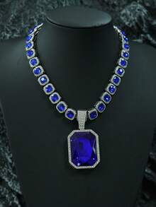 彩色宝石合金吊坠,搭配彩色宝石链,嘻哈项链 - 大寶石吊墜項鍊 - 查看 17