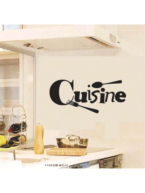 Kitchen Stickers/Decorative Stickers Simple English Tableware Stickers Waterproof And Dustproof Stickers, 1 Piece Pvc Material Removable Wear-Resistant Stickers, Wall Stickers 23.62*9.84 Inches, Suitable For Kitchen Decoration, Wall Decoration, Restaurant Decoration, Interesting Birthday Gifts, Graduation Gifts, Make Your Home A New Look
