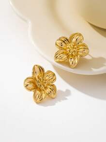 1 par de pendientes minimalistas de flor de metal dorado, adecuados para el uso diario de la mujer y como regalo de joyería