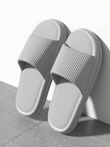 Men's Striped Slippers Size 48-49, Casual Flat Slip-On Sandals, Open Toe House Shoes, Couple's Spring/Summer Slides - Grey - View 3