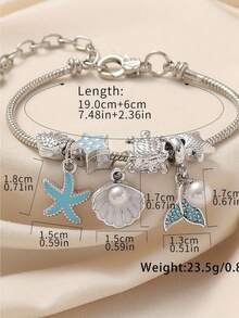 1 件海洋风格项链，带鱼尾、贝壳、海龟、海星、珍珠美人鱼尾巴、可调节铜手链，适合女性、海滩派对、度假和日常佩戴，馈赠佳品