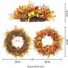 24-26 Inch Large Fall Wreath For Front Door Wreath Decoration, Orange Grey Fall Wreath With Sunflowers, Fall Door Wreath With Daisies, Farmhouse Fall Wreath For Thanksgiving Harvest, Outdoor Indoor, Fall Harvest Wreath Decoration, Wreath Decoration