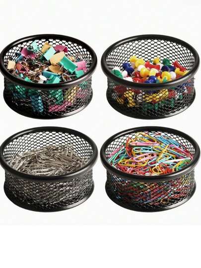 1/4pcs Mesh Paper Clip Holder Desk Top Paperclip Organizer Mesh Bowl Shaped Paperclip Dispenser Office Supply Accessory For Fixing Small Parts, Space-Saving, Compact, Mesh Design, Fits Small Office Desk, Keeps Papers And Clips In Easy Reach, Workspace Organization Essential For Daily Tasks, Ideal Accessory For Home Office And Study Desk