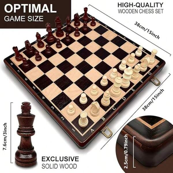 Yernea 15-Inch Rosewood Magnetic Folding International Chess Board Game Set, 3-Inch King, High-End Portable Travel Chess Game, Ideal Holiday Gift For Chess Enthusiasts