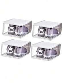 Juego de 4 Cajas de almacenamiento para zapatos, apilables, transparentes, organizador de entrada, tamaño grande (blanco) 32.7*27*17 - Multicolor - Ver 3