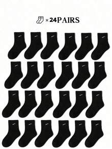 1 双 / 6 双 / 12 双黑白腰部收紧男童女童袜子，适合青少年校服，日常运动舒适，亲肤透气，适合所有季节，简约时尚的儿童袜子