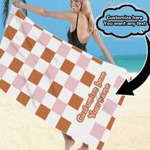 Personalisiertes kariertes Strandtuch - Individueller Name, orange & pink, leichte Microfaser, geeignet für Strand, Pool oder als Geburtstagsgeschenk, personalisiertes Strandtuch Strandutensilien