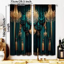 [2pcs Green Velvet Curtains] 2pcs Elegant Green Velvet Curtains, Modern All-Season Design, 100% Polyester, Light Filtering, With Rod Pockets, Easy Hanging, Suitable For Kitchen, Laundry Room, Bedroom, Study, Living Room