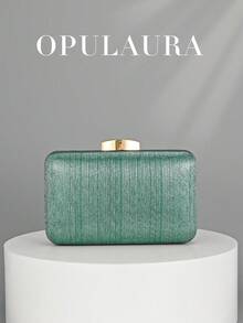 OpulAura 女士复古奢华手拿包，金属亮片设计，时尚派对包，优雅迷你盒形包，高端盒式小钱包，适合派对/婚礼/正式场合晚宴，配有链条 - 綠色 - 查看 6