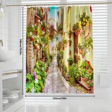1pc/4pcs Street View Pattern Bathroom Accessory Set Include Waterproof Shower Curtain With 12 Hooks, Non-Slip Bath Mat, U-Shaped Toilet Mat And Closed Toilet Seat Cover, Multipurpose Bathroom Decor Set Bathroom Accessories Back To School
