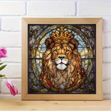 1 Stück Tiermotiv Diamantmalerei Bastelset, Cartoon König Löwe Porträt gestickter Glasaufkleber 5D DIY Bilder Mosaik Kreuzstichset Stickerei mit Strass Heimdekoration Geschenk Kaffeebar Accessoires