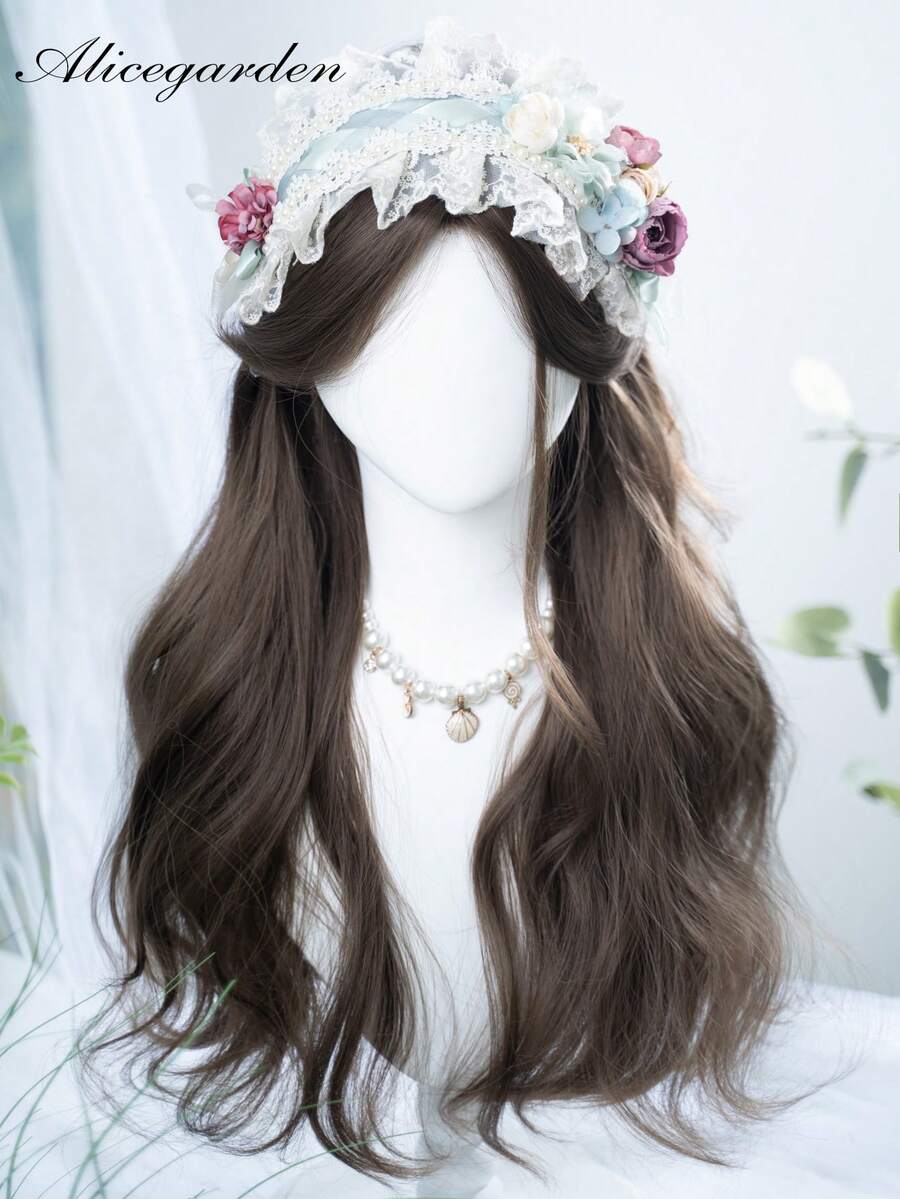 alicegarden 1顶合成耐热长卷发假发，带刘海，棕色，长度28英寸，自然逼真。（不含配件） - 棕色 - 查看 1