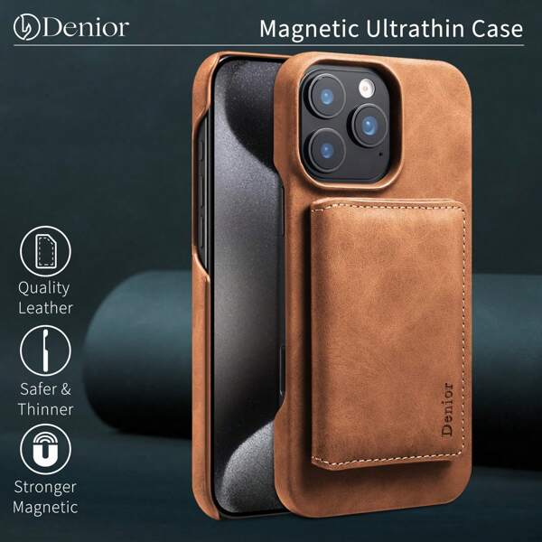 Denior Funda magnética tipo cartera para 16/15/14 Pro, Pro Max, Plus de Denior | Con soporte magnético extraíble para tarjetas (3 ranuras para tarjetas) | Diseño retro