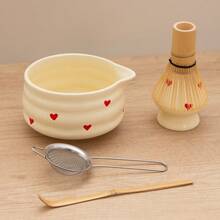 1pc/2pcs/4pcs/5pcs Hand-Painted Heart Matcha Tea Set, High-Quality Heart-Shaped Matcha Bowl, Matcha Whisk, Tea Scoop, Complete Cute Fresh And Simple Matcha Tea Ceremony Set, Suitable For Matcha Beginners, Gift For Matcha Lovers, Birthday Present - Yellow - View 14
