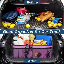 New  Car Trunk Organzier And Storage With 6 Big Pocket,Car Accessories For Women/Men 70L Waterproof Polyester Trunk Organzier For Car/SUV/Minivan/Truck(Large, Pink) - 粉紅色大號 - 查看 6