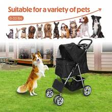 ZENY Foldable Pet Stroller, Cat/Dog Stroller With 4 Wheel, Pet Travel Carrier Strolling Cart With Storage Basket, Cup Holder (Black) - Black - View 7