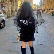 RIP Twenties Black Veil Death To My 20s Alternative Goth Gothic Funeral For Youth Women 30th Birthday Party Dirty Thirty Decoration Birthday Queen Crown Keepsake Gift Present Photo Props - Rip to My 20s Black Veil - View 1