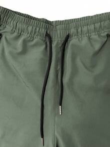Men's Casual Cargo Pants With Drawstring Waist, Zipper Pockets, Lightweight Spring/Summer Long Pants, Suitable For Running, Training, Outdoor Activities - Army Green - View 6