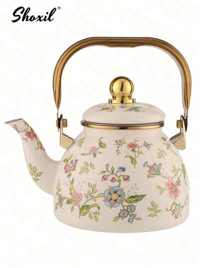 shoxil 1 PIEZA Tetera esmaltada de 1.2L/1.5L, Hervidor de té, Olla para hervir, Olla doméstica para hervir, Tetera, Olla de gran capacidad para cocina, Universal para cocinas de gas/inducción/IH, Tetera vintage para verter, Apta para preparar té y café con estufa eléctrica o de gas